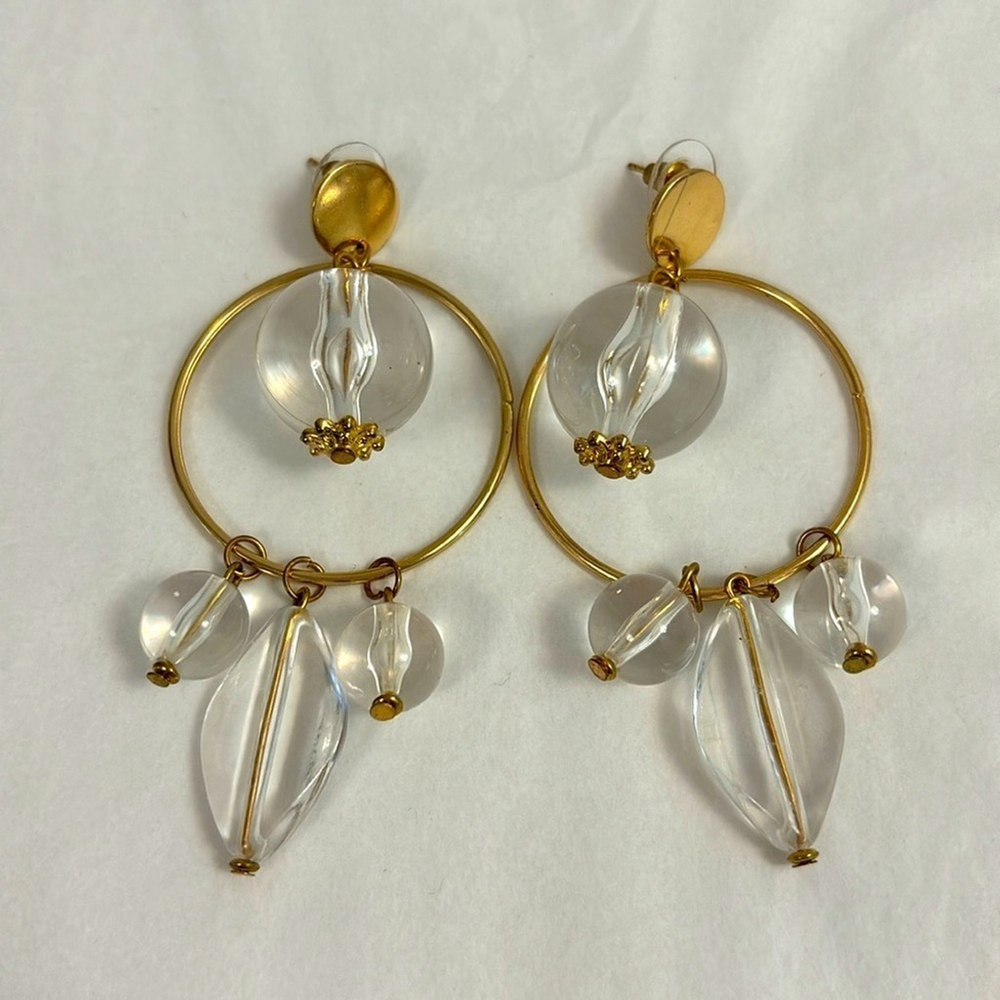 Droplet teardrop statement earrings costume jewelry earrings gold tone & resin